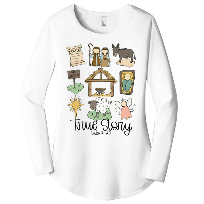 Nativity Christian Christmas Xmas True Story Manger Women's Perfect Tri Tunic Long Sleeve Shirt