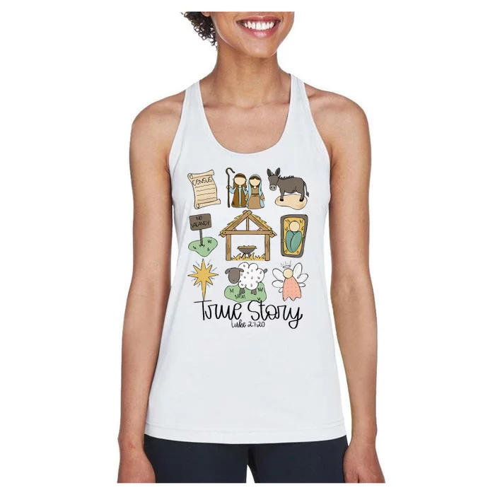 Nativity Christian Christmas Xmas True Story Manger Women's Racerback Tank