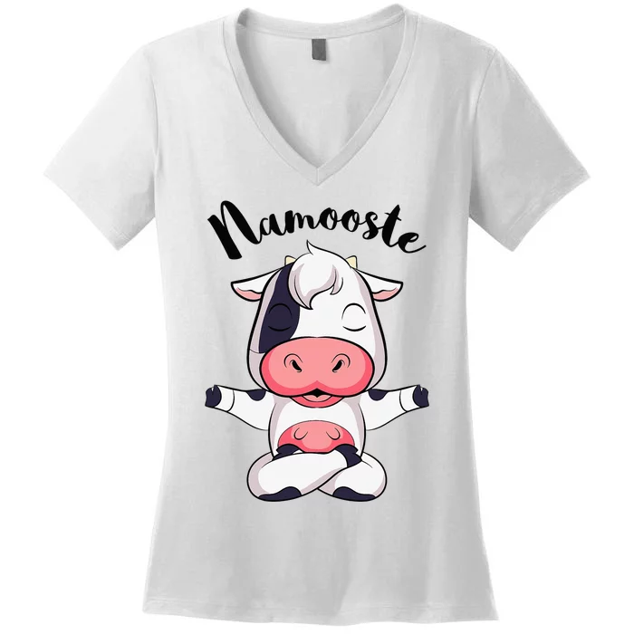 Namoostee Cow  Cow Lover Gifts Namaste Yoga Women's V-Neck T-Shirt