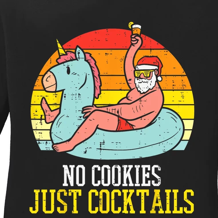 No Cookies Cocktails Santa Summer Christmas In July Xmas Ladies Long Sleeve Shirt