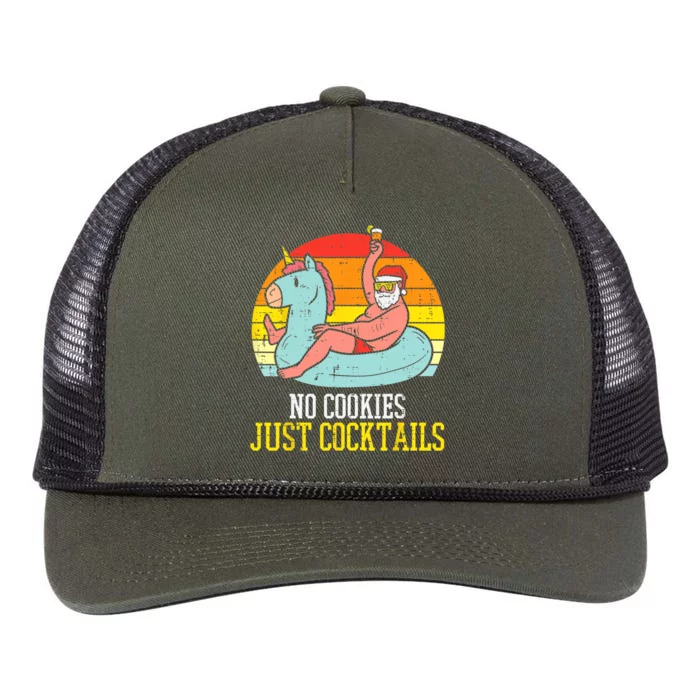 No Cookies Cocktails Santa Summer Christmas In July Xmas Retro Rope Trucker Hat Cap