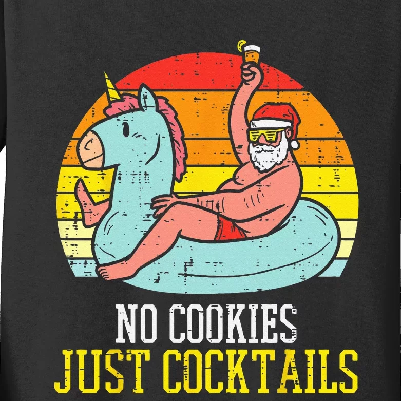 No Cookies Cocktails Santa Summer Christmas In July Xmas Kids Long Sleeve Shirt