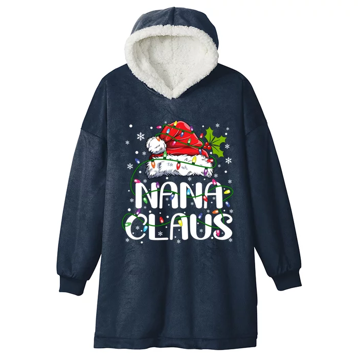 Nana Claus Cool Gift Christmas Lights Pajama Family Matching Gift Hooded Wearable Blanket