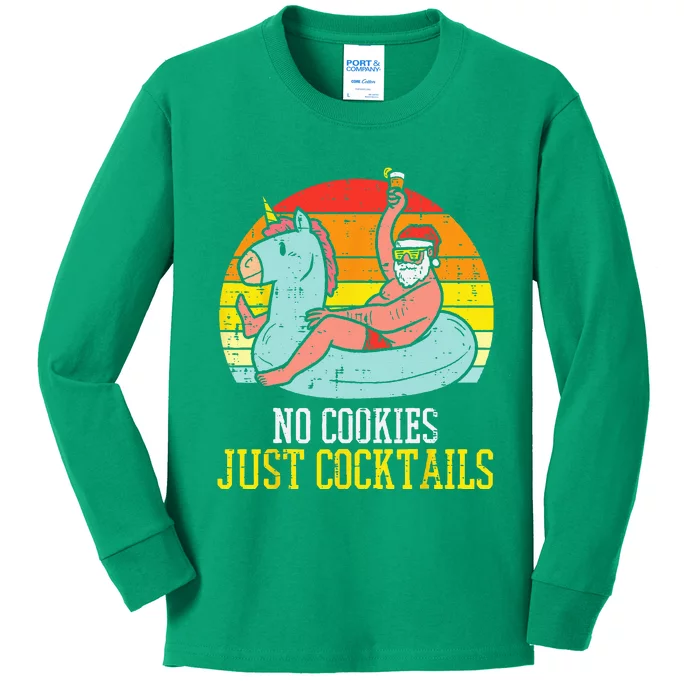 No Cookies Cocktails Santa Summer Christmas In July Xmas Kids Long Sleeve Shirt