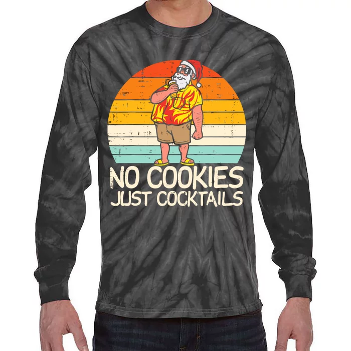 No Cookies Cocktails Santa Summer Christmas In July Xmas Tie-Dye Long Sleeve Shirt