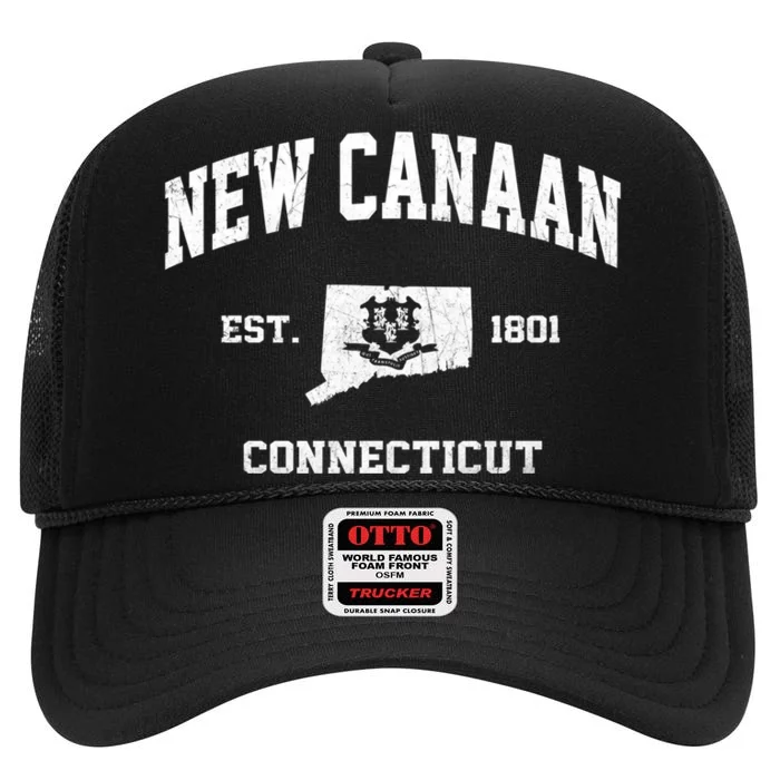 New Canaan Connecticut CT Vintage State Athletic Style High Crown Mesh Trucker Hat