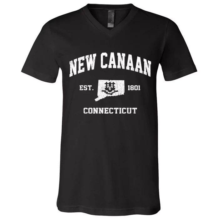 New Canaan Connecticut CT Vintage State Athletic Style V-Neck T-Shirt