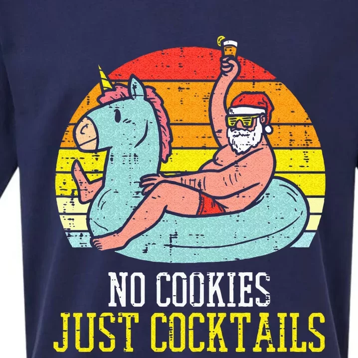 No Cookies Cocktails Santa Summer Christmas In July Xmas Sueded Cloud Jersey T-Shirt