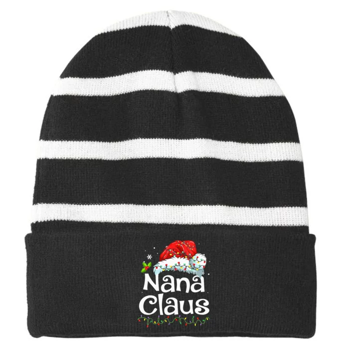 Nana Claus Christmas Pajama Family Matching Xmas Light Striped Beanie with Solid Band