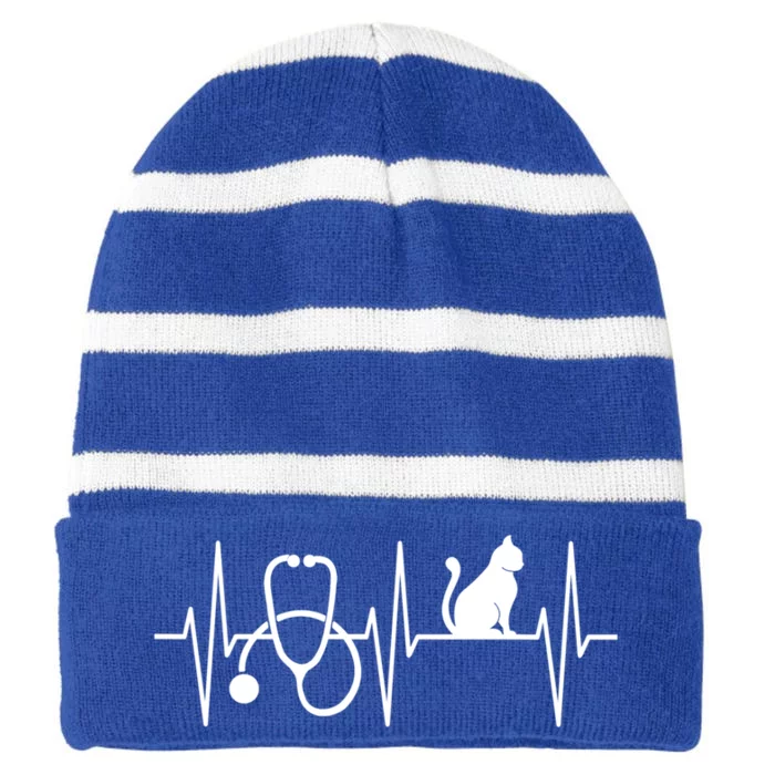 Nurse Cagift Cat Lover Nursing Heartbeat Registered Nurse Gift Striped Beanie with Solid Band