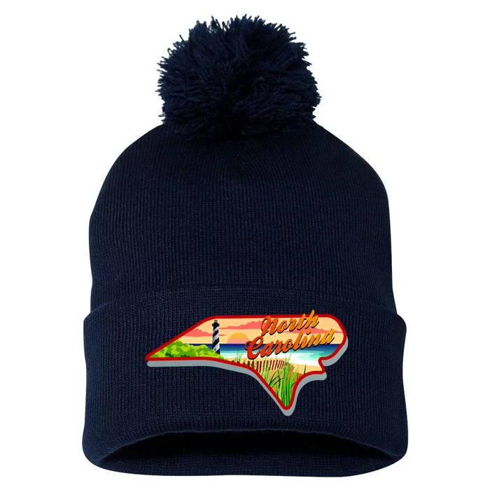 North Carolina Cartoon Illustration Pom Pom 12in Knit Beanie