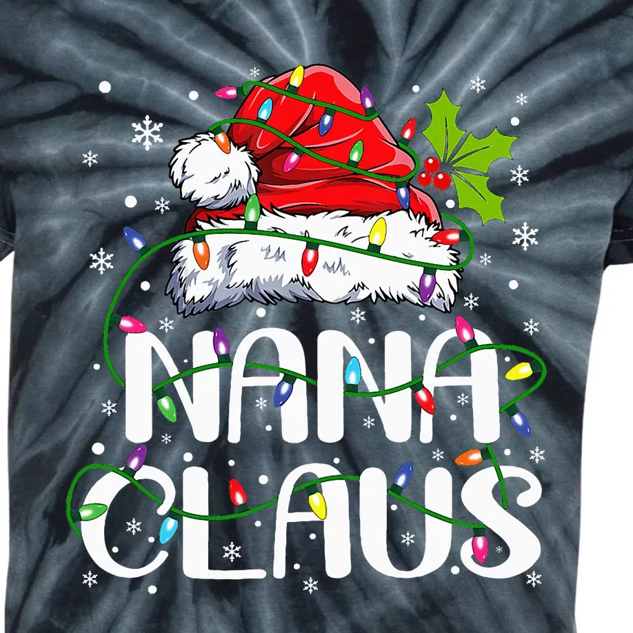 Nana Claus Christmas Lights Pajama Family Matching Kids Tie-Dye T-Shirt