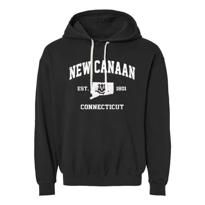 New Canaan Connecticut CT Vintage State Athletic Style Garment-Dyed Fleece Hoodie