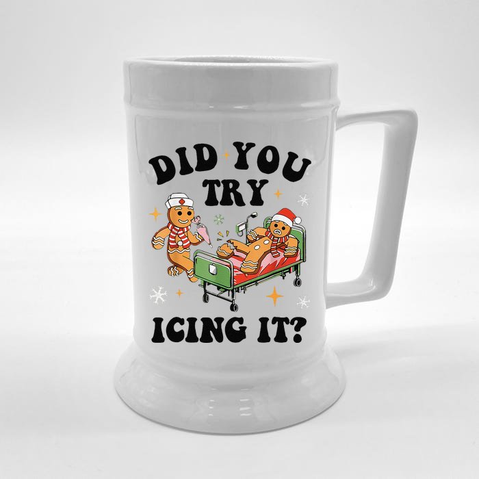 Nurse Christmas Did You Try Icing It  Christmas Nurse Nicu Nurse Christmas Gift Front & Back Beer Stein