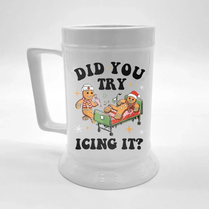 Nurse Christmas Did You Try Icing It  Christmas Nurse Nicu Nurse Christmas Gift Front & Back Beer Stein