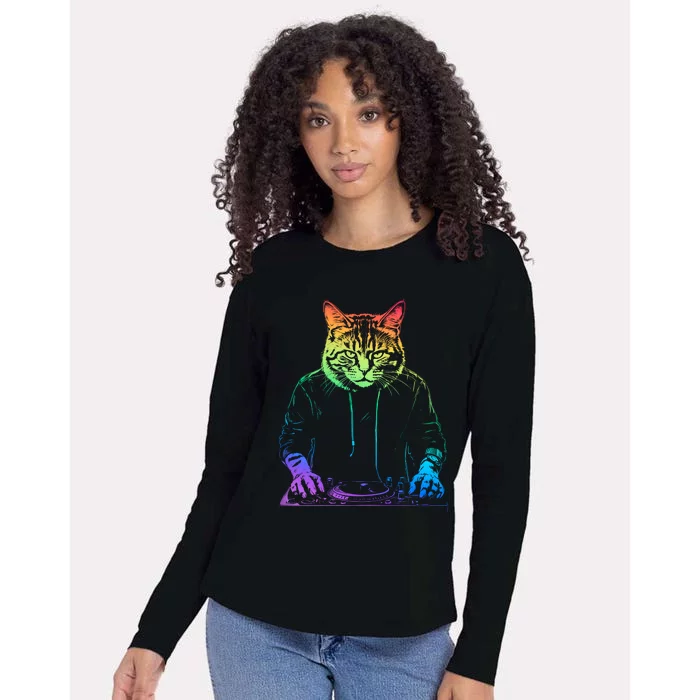 Neon Cat Dj Womens Cotton Relaxed Long Sleeve T-Shirt