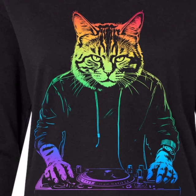 Neon Cat Dj Womens Cotton Relaxed Long Sleeve T-Shirt