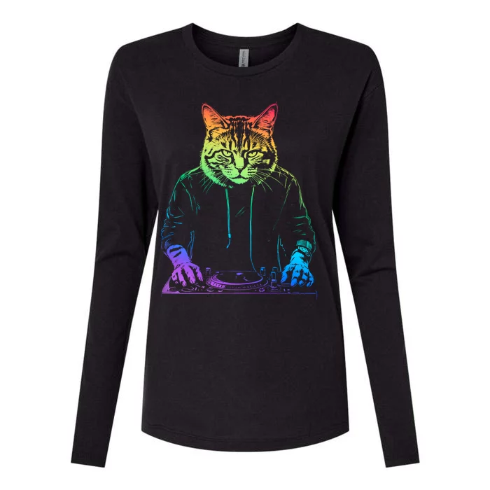 Neon Cat Dj Womens Cotton Relaxed Long Sleeve T-Shirt