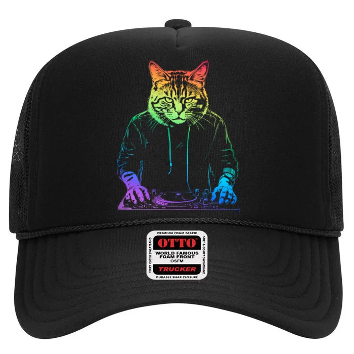 Neon Cat Dj High Crown Mesh Trucker Hat