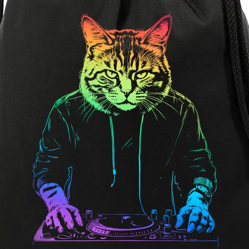 Neon Cat Dj Drawstring Bag