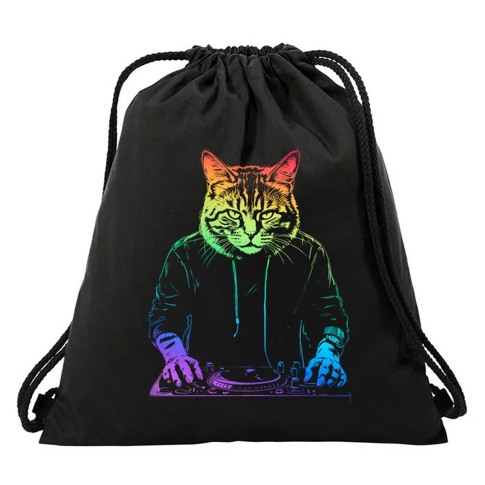 Neon Cat Dj Drawstring Bag