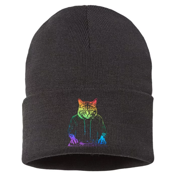 Neon Cat Dj Sustainable Knit Beanie