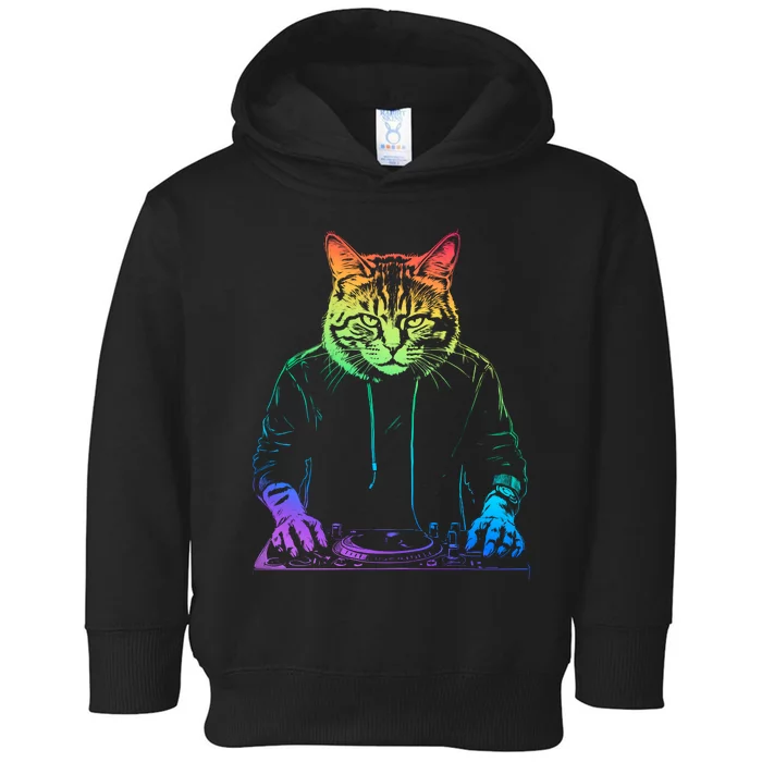 Neon Cat Dj Toddler Hoodie