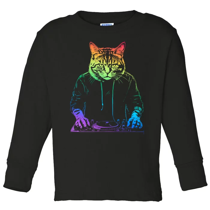 Neon Cat Dj Toddler Long Sleeve Shirt