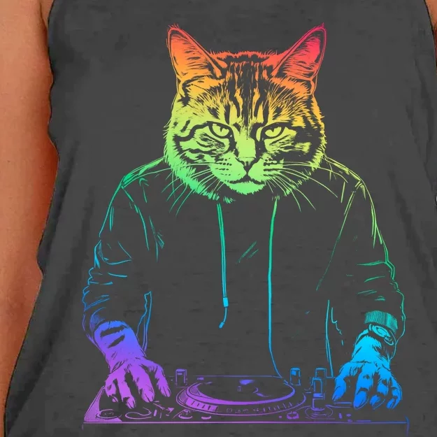 Neon Cat Dj Women's Knotted Racerback Tank