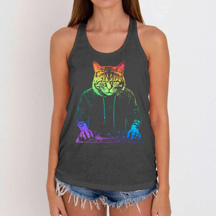 Neon Cat Dj Women's Knotted Racerback Tank