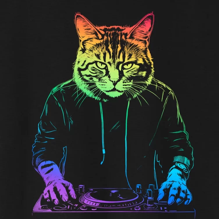 Neon Cat Dj Women's Crop Top Tee