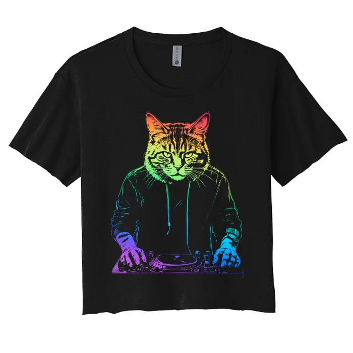 Neon Cat Dj Women's Crop Top Tee