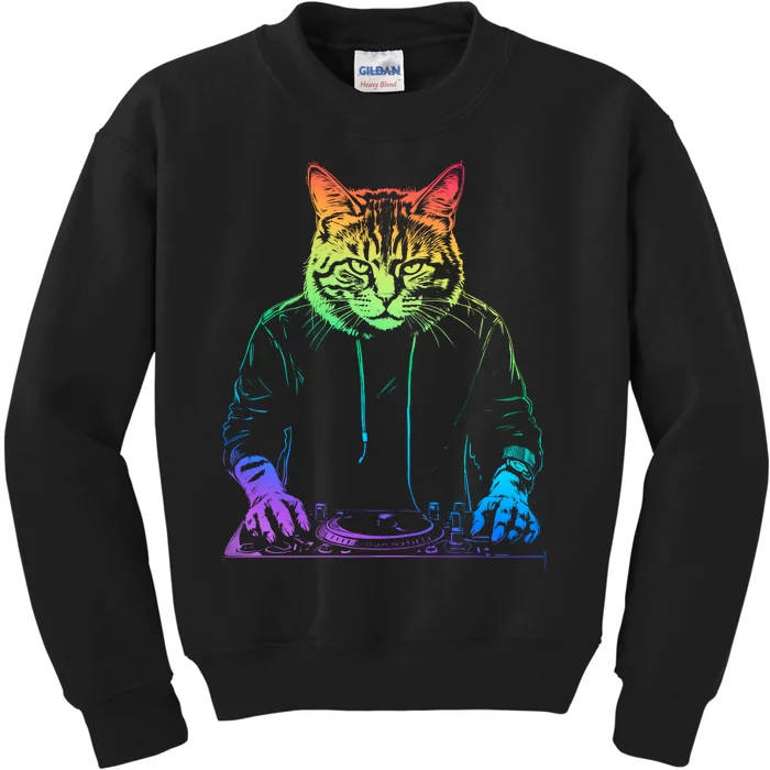 Neon Cat Dj Kids Sweatshirt