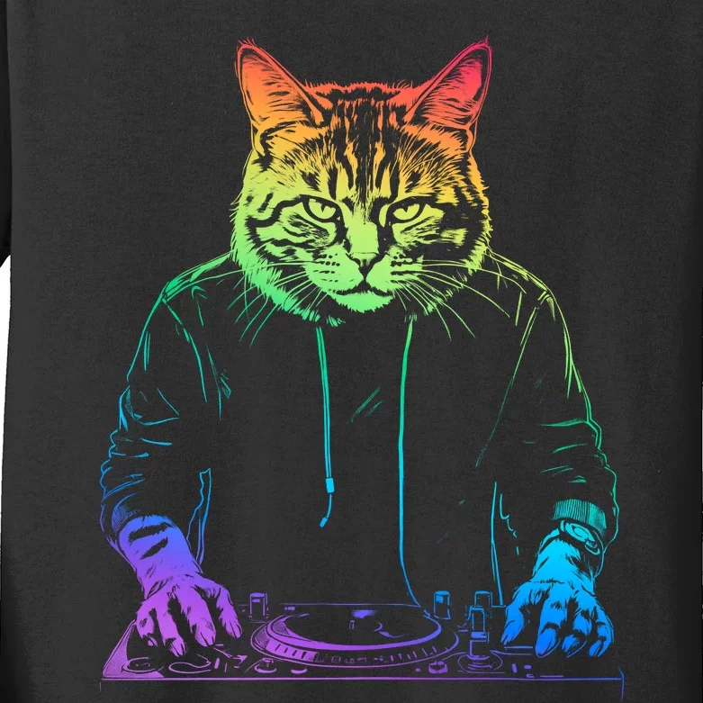 Neon Cat Dj Kids Long Sleeve Shirt