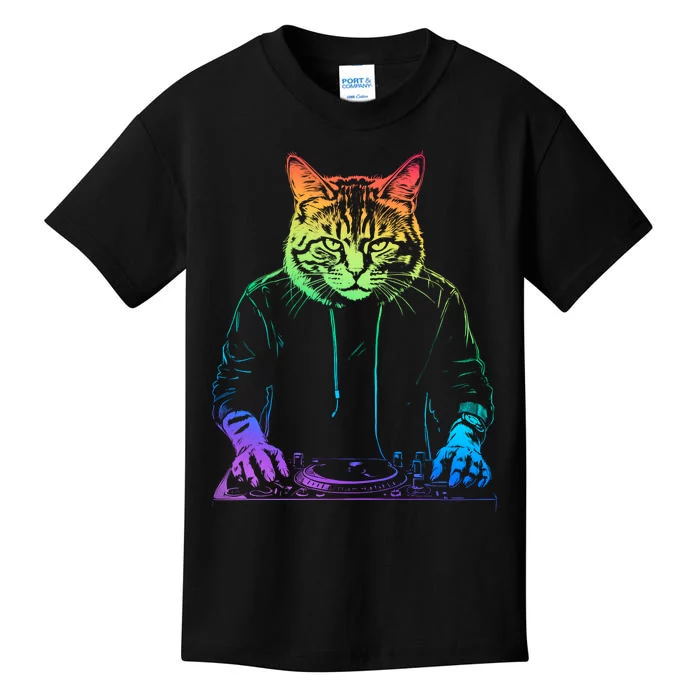 Neon Cat Dj Kids T-Shirt