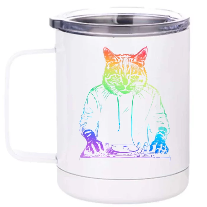 Neon Cat Dj Front & Back 12oz Stainless Steel Tumbler Cup