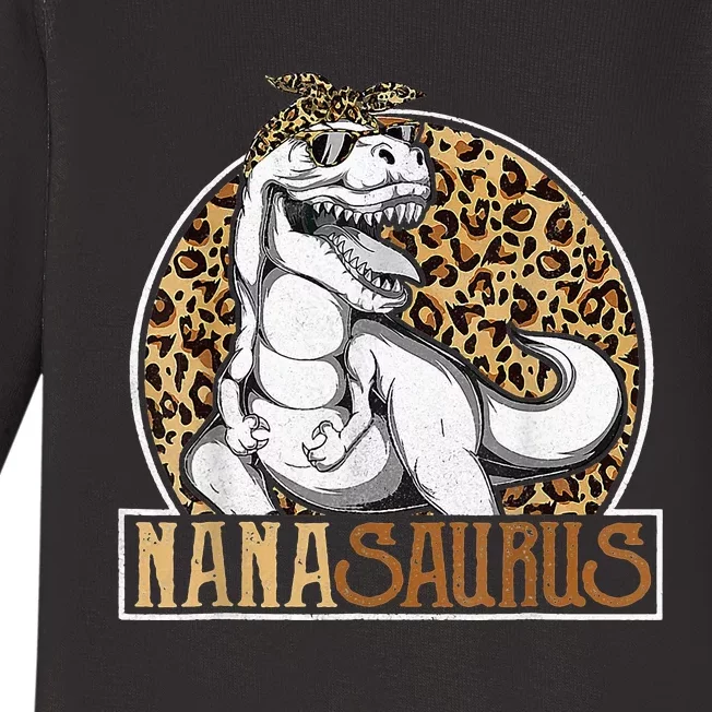 Nanasaurus Cool Dino T Rex Leopard Funny Mothers Day Grandma Baby Long Sleeve Bodysuit