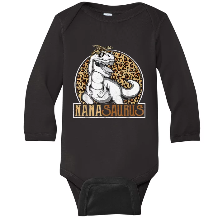 Nanasaurus Cool Dino T Rex Leopard Funny Mothers Day Grandma Baby Long Sleeve Bodysuit