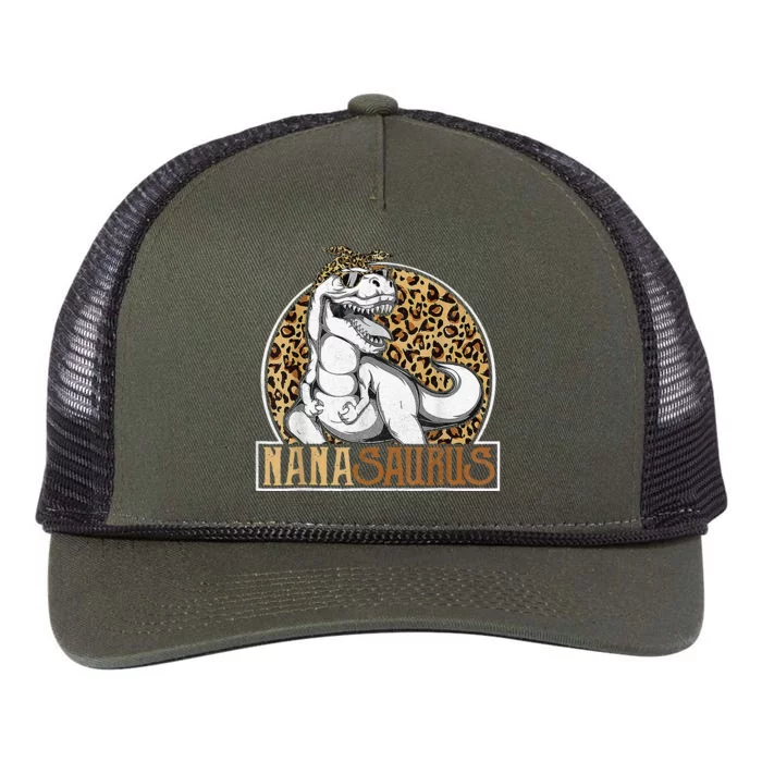 Nanasaurus Cool Dino T Rex Leopard Funny Mothers Day Grandma Retro Rope Trucker Hat Cap