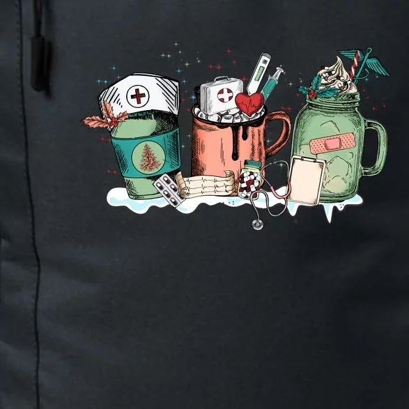 Nurse Christmas Drinks Latte Pills Jar Stethoscope Funny Graphic Oversized Daily Commute Backpack