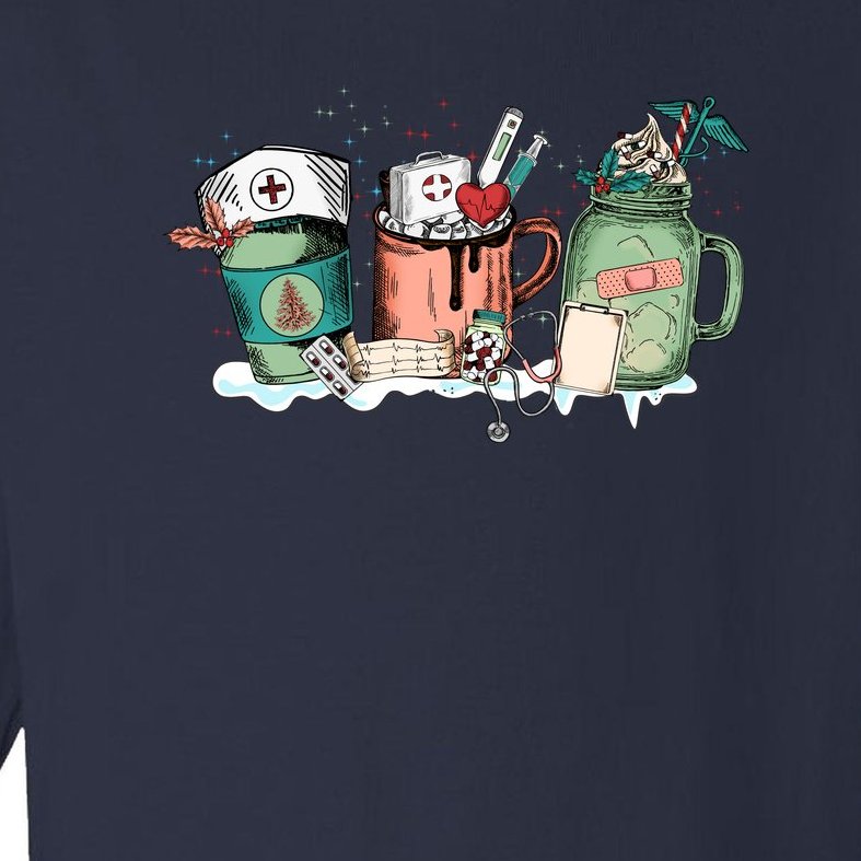 Nurse Christmas Drinks Latte Pills Jar Stethoscope Funny Graphic Oversized Toddler Long Sleeve Shirt