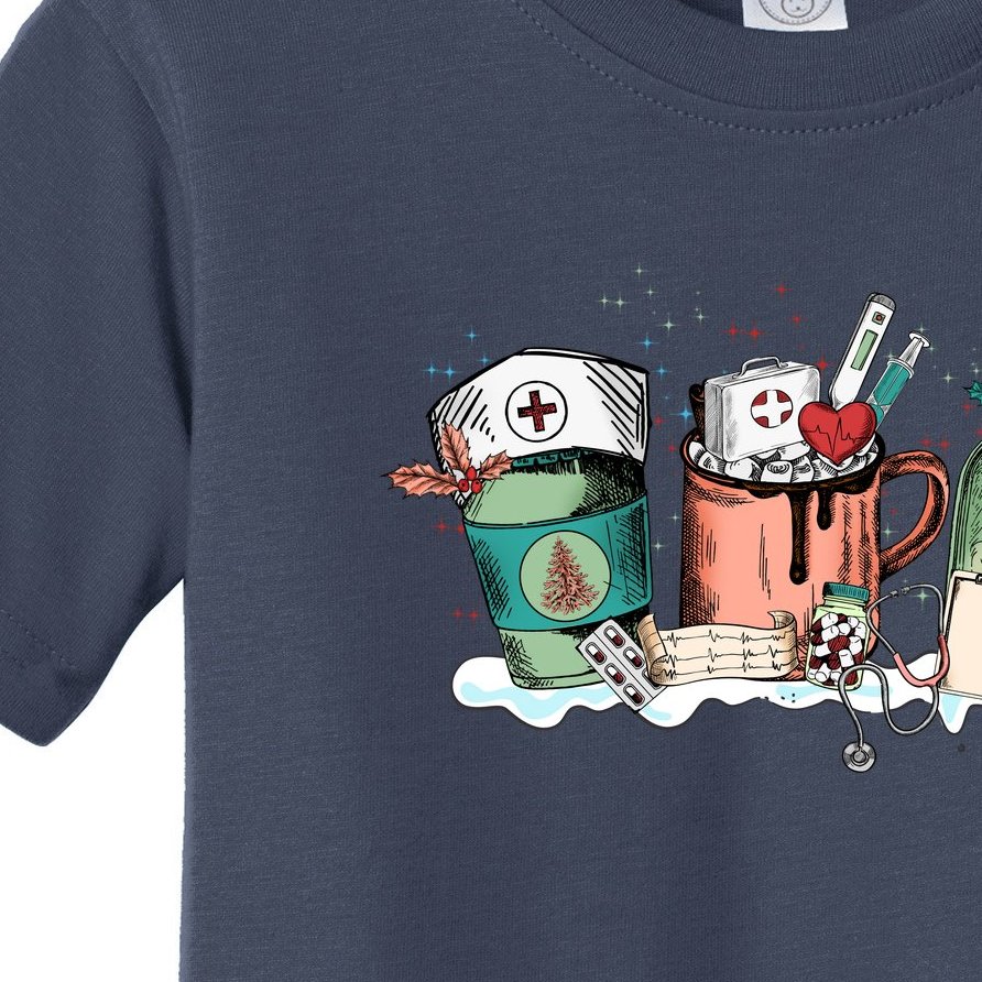Nurse Christmas Drinks Latte Pills Jar Stethoscope Funny Graphic Oversized Toddler T-Shirt