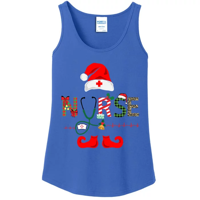 Nurse Christmas Elf Leopard Plaid Design Gift Ladies Essential Tank