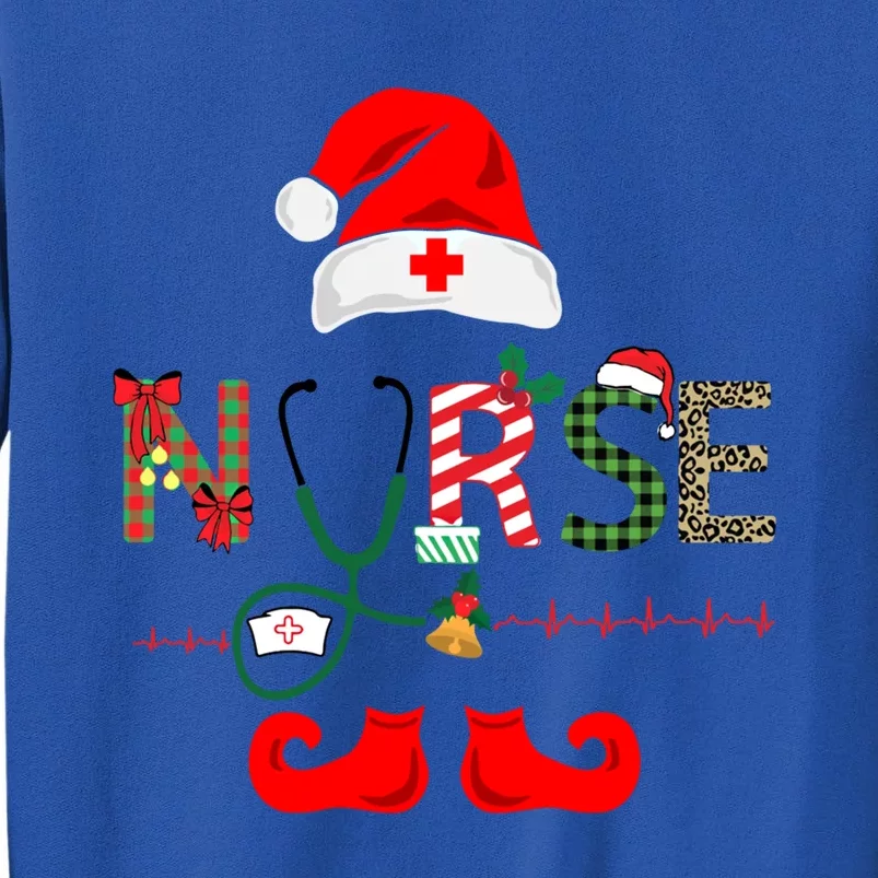 Nurse Christmas Elf Leopard Plaid Design Gift Tall Sweatshirt