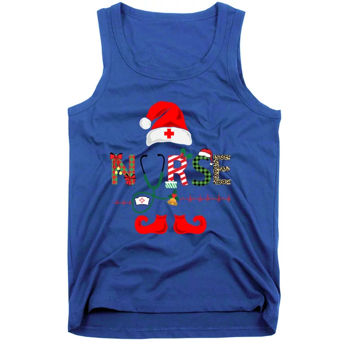 Nurse Christmas Elf Leopard Plaid Design Gift Tank Top