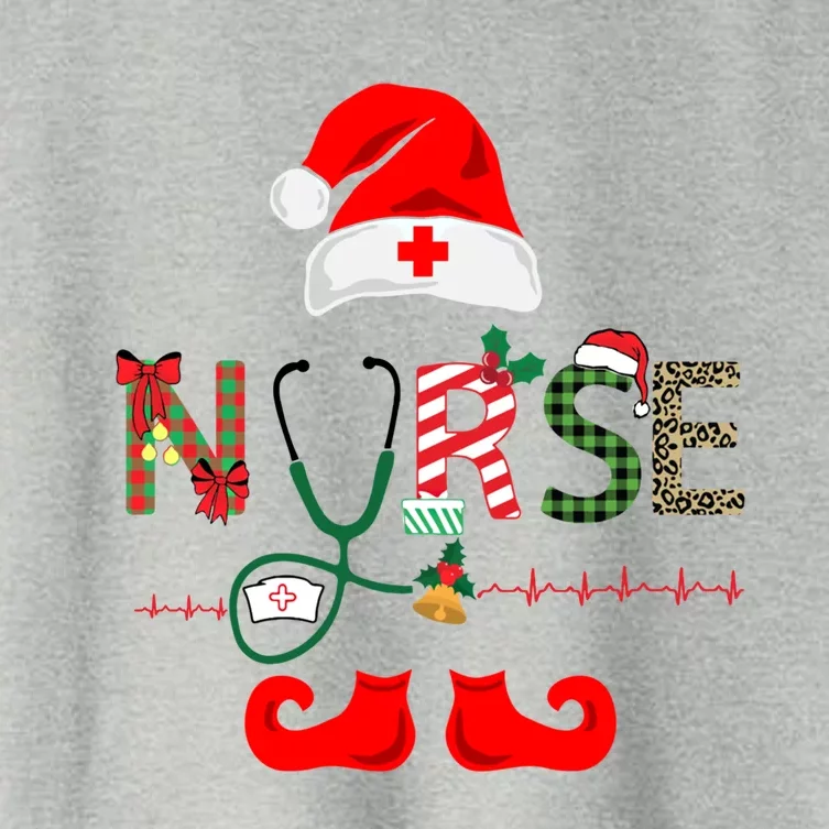 Nurse Christmas Elf Leopard Plaid Design Gift Women's Crop Top Tee