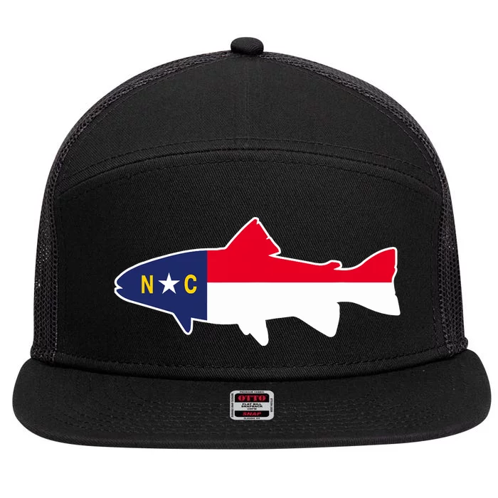 North Carolina Flag with Trout Fish 7 Panel Mesh Trucker Snapback Hat