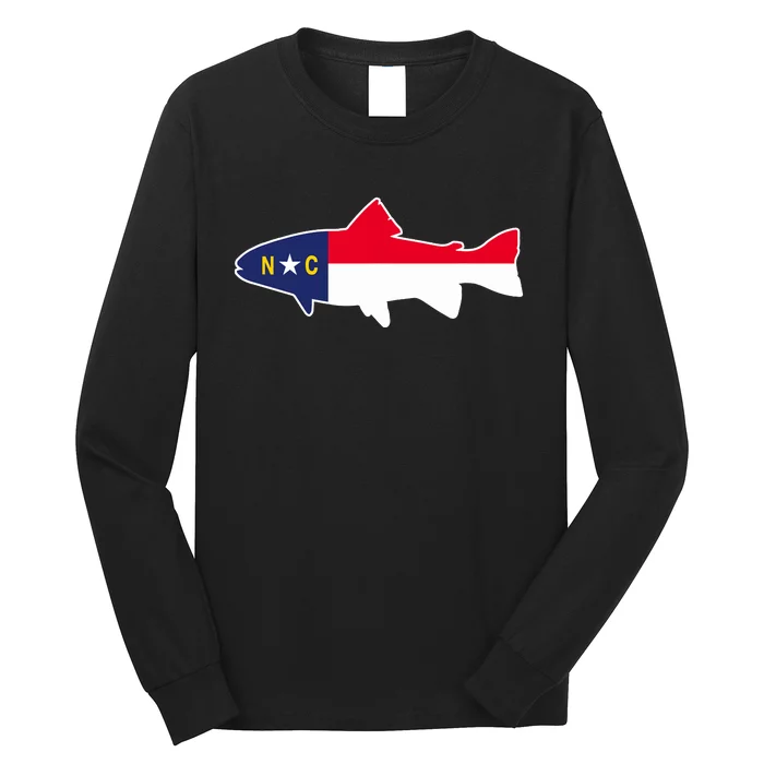 North Carolina Flag with Trout Fish Long Sleeve Shirt