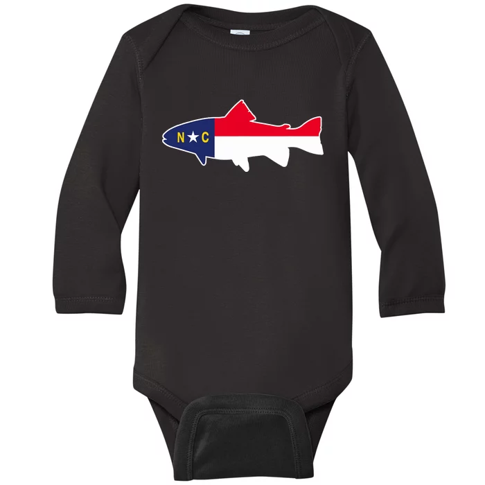 North Carolina Flag with Trout Fish Baby Long Sleeve Bodysuit