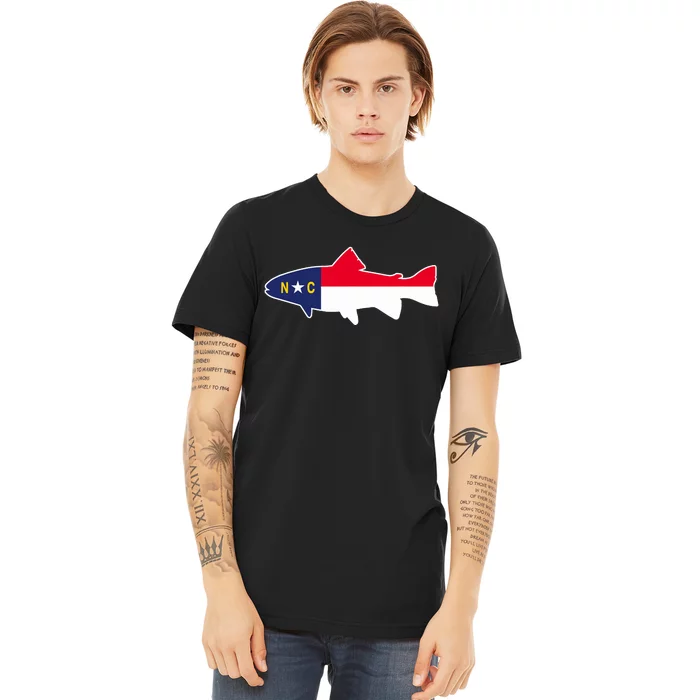 North Carolina Flag with Trout Fish Premium T-Shirt